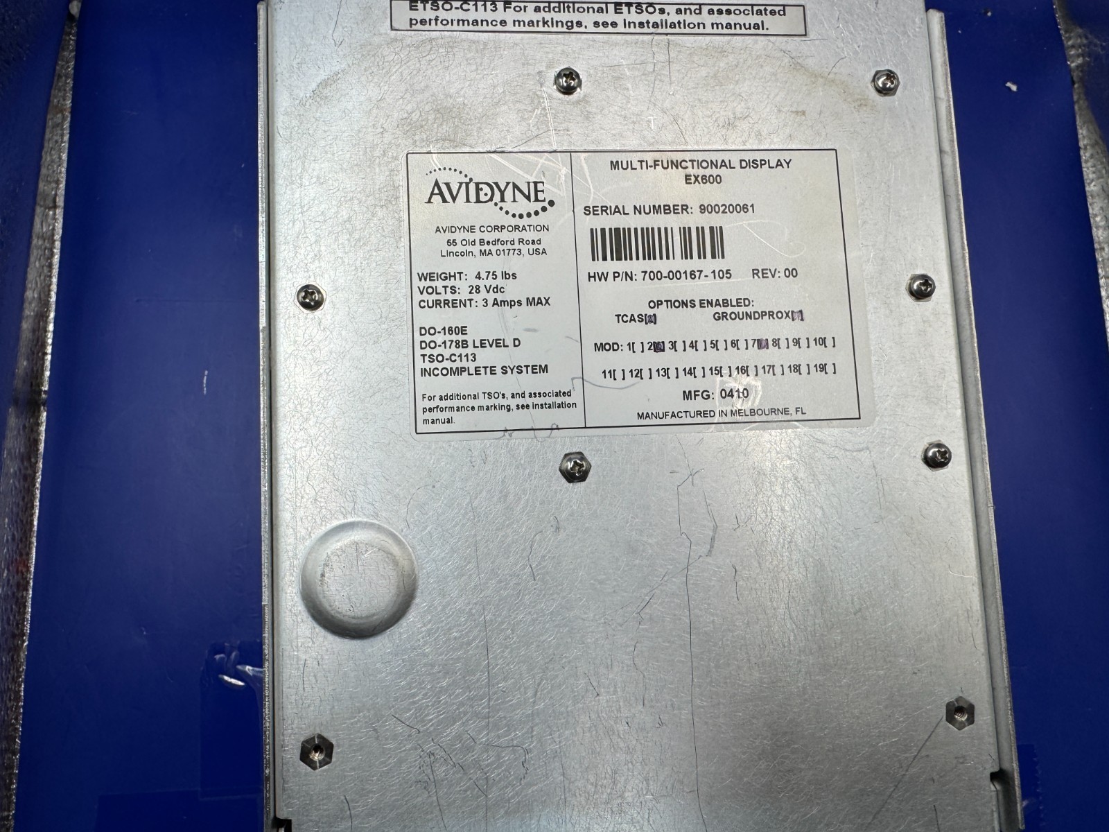 AVIDYNE EX 600 MFD P/N 700-00167-005 WITH RADAR INTERFACE FOR BENDIX RS AND ART